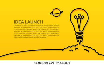 Light bulb launching to space on yellow background, Creative ideas for business startup concept