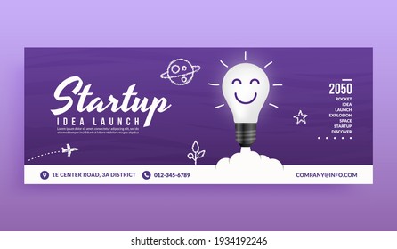 Light bulb launching to space social media cover banner template, Creative idea for business startup background