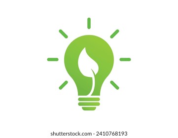 Light bulb with leaf eco icon, Eco friendly energy icon with leaf