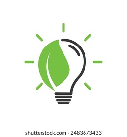 Light bulb with leaf eco icon, Eco friendly energy icon with leaf. Save energy symbol. Light bulb with a energy icon and green leaf.