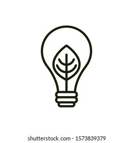light bulb leaf environment ecology line and fill vector illustration