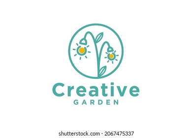 Diseño del logotipo de la planta de innovación de la planta del jardín de la lámpara