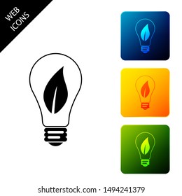 Light bulb with leaf icon isolated. Eco energy concept. Set icons colorful square buttons. Vector Illustration