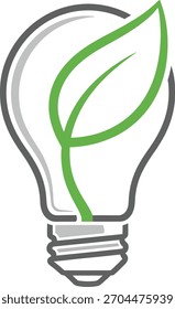 Light bulb with leaf inside isolated on, a symbol of green energy and sustainability
