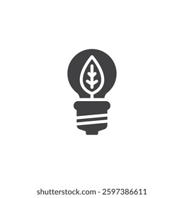 Light bulb with a leaf inside vector icon. filled flat sign for mobile concept and web design. Energy Efficiency glyph icon. Sustainable power usage symbol, logo illustration. Vector graphics