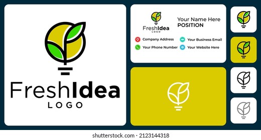 Light bulb and leaf logo design with business card template.