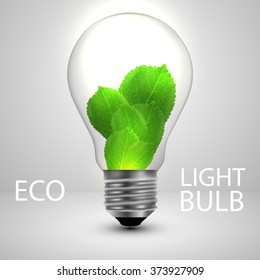 Light bulb with leafs ecology concept. Vector illustration.