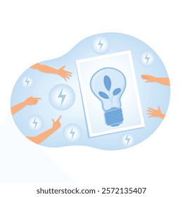Light bulb with leaves inside. Symbolizes renewable energy and environmentally friendly technology. Save energy for environment conservation concept. Flat vector illustration.