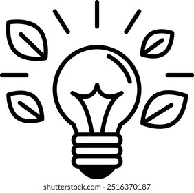 A light bulb with leaves surrounding it. Concept of growth and illumination