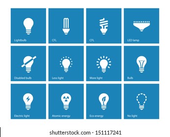 Light bulb and LED lamp icons on blue background. Vector illustration.