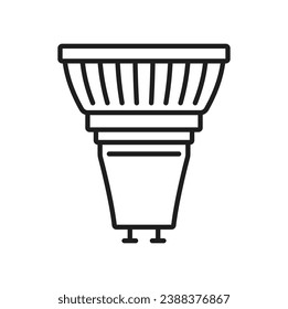 Light bulb and LED lamp thin line icon or sign. Modern lightbulb, electricity saving illumination technology or eco LED or halogen lamp with GU10 socket outline vector icon or symbol