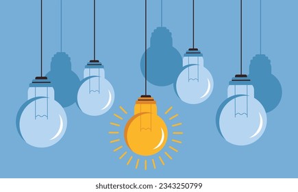 Light bulb lightbulb hang on rope idea abstract concept. Vector flat graphic design illustration