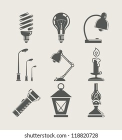 light bulb and lighting appliance. set icon vector illustration