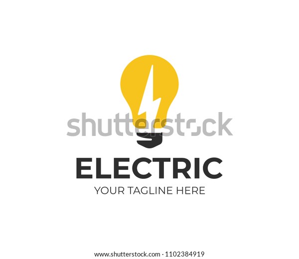 電球と稲妻のロゴテンプレート 電気ベクター画像デザイン 電球とフラッシュのロゴタイプ のベクター画像素材 ロイヤリティフリー