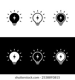 Lâmpada com ícone de raio definido. Potência, lâmpada com conceito de raio