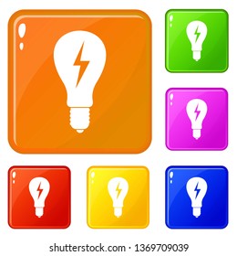 Light bulb with lightning inside icons set collection vector 6 color isolated on white background