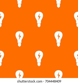Light bulb with lightning inside pattern repeat seamless in orange color for any design. Vector geometric illustration