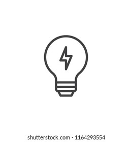 Light Bulb with lightning outline icon. linear style sign for mobile concept and web design. Lamp Energy simple line vector icon. Symbol, logo illustration. Pixel perfect vector graphics