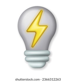 Bombilla de luz con símbolo de relámpago. Icono de electricidad y energía aislado en fondo blanco. Ilustración vectorial. Eps 10.