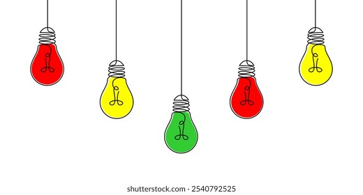 Estilo de arte de línea de bombilla con colores. Ilustración de fondo, Elementos de Vector
