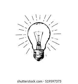 Light bulb line hand drawing sign. Illustration for print, web