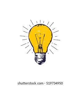 Light bulb line hand drawing sign. Illustration for print, web