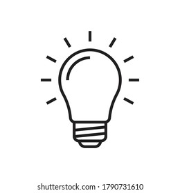 Icono de línea de bombilla ligera, signo de idea, concepto de pensamiento, brillo de lámpara eléctrica de iluminación, ilustración de vector