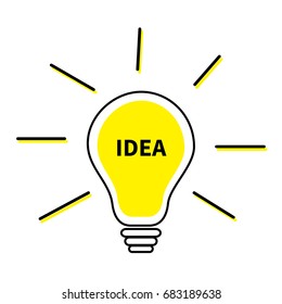 Light bulb line icon. Idea text inside. Shining effect. Yellow color switch on lamp. Business success concept. Flat design. White background. Isolated. Vector illustration
