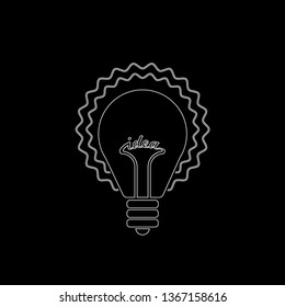 Light bulb line icon with rays shine. Energy and idea symbol isolated on black background. Vector Illustration
