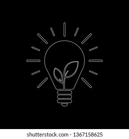 Light bulb line icon with rays shine. Energy and idea symbol isolated on black background. Vector Illustration