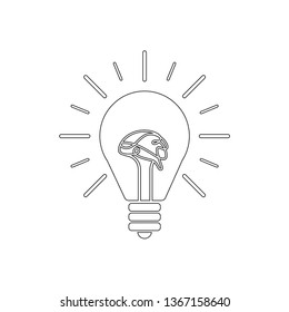 Light bulb line icon with rays shine. Energy and idea symbol isolated on white background. Vector Illustration