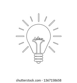 Light bulb line icon with rays shine. Energy and idea symbol isolated on white background. Vector Illustration