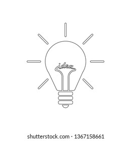 Light bulb line icon with rays shine. Energy and idea symbol isolated on white background. Vector Illustration