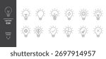 light bulb line icon set. Creative idea, innovation and think solution sign. Light bulb with symbol element. Icon element for Applications and websites. Vector illustration. Editable stroke.