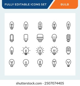 light bulb line icon set, lamp icon collection with editable stroke.