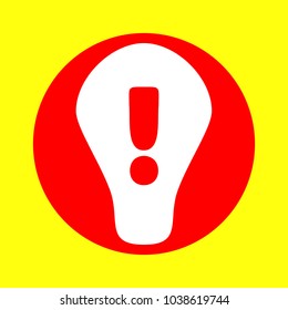 Light bulb line icon. Vector. White flat icon inside red circle at yellow background. Isolated.