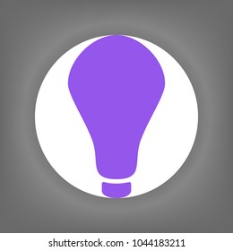 Light bulb line icon. Vector. Violet icon on white circle with shadow at gray background.