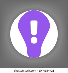 Light bulb line icon. Vector. Violet icon on white circle with shadow at gray background.