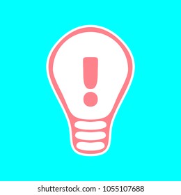 Light bulb line icon. Vector. Magenta icon with white sticker contour at sky blue background. Isolated.