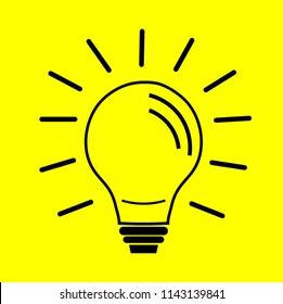 Light Bulb line icon vector, isolated on yellow background. Idea sign, solution, thinking concept. Lighting Electric lamp. Electricity, shine. Trendy Flat style for graphic design