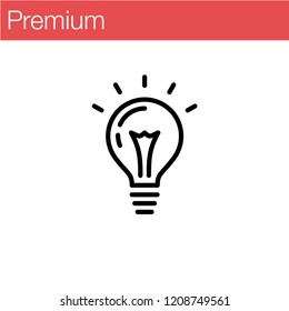 Light Bulb line icon vector, isolated on white background. Idea sign, solution, thinking concept. Lighting Electric lamp. Electricity, shine. Trendy Flat style for graphic design, UI. EPS 10, Premium