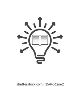Light Bulb line icon vector with book inside, isolated on white background. Idea read sign, solution, thinking concept.  