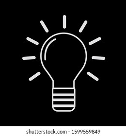 Light bulb line icon vector, isolated on black background. Idea sign, solution, thinking concept. Electric light. Electricity, brightness. Modern flat style for graphic design, website, UI. EPS