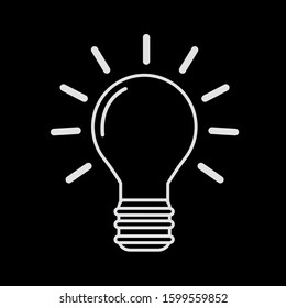 Light bulb line icon vector, isolated on black background. Idea sign, solution, thinking concept. Electric light. Electricity, brightness. Modern flat style for graphic design, website, UI. EPS