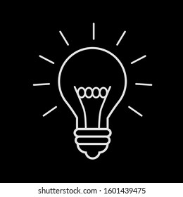 Light bulb line icon vector, isolated on black background. Idea sign, solution, thinking concept. Electric light. Electricity, brightness. Modern flat style for graphic design, website, UI. EPS