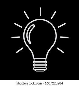 Light bulb line icon vector, isolated on black background. Idea sign, solution, thinking concept. Electric light. Electricity, brightness. Modern flat style for graphic design, website, UI. EPS