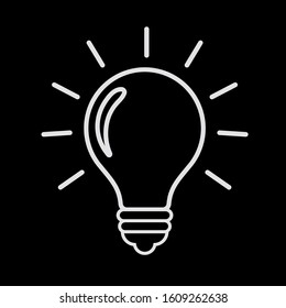 Light bulb line icon vector, isolated on black background. Idea sign, solution, thinking concept. Electric light. Electricity, brightness. Modern flat style for graphic design, website, UI. EPS