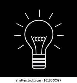 Light bulb line icon vector, isolated on black background. Idea sign, solution, thinking concept. Electric light. Electricity, brightness. Modern flat style for graphic design, website, UI. EPS