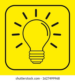 Light bulb line icon vector, isolated on yellow background. Idea sign, solution, thinking concept. Electric light Electricity, brightness. Modern flat style for graphic design, website, UI.