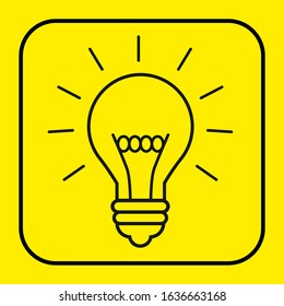 Light bulb line icon vector, isolated on yellow background. Idea sign, solution, thinking concept. Electric light Electricity, brightness. Modern flat style for graphic design, website, UI.